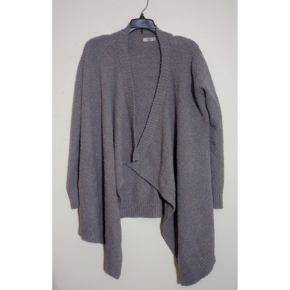 UGG Australia Womens Gray Fuzzy Knit Draped Waterfall Open Front Cardigan Small